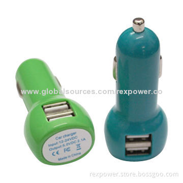 Hot-selling Side Hole Dual-USB Car Chargers, 12-24V DC Input